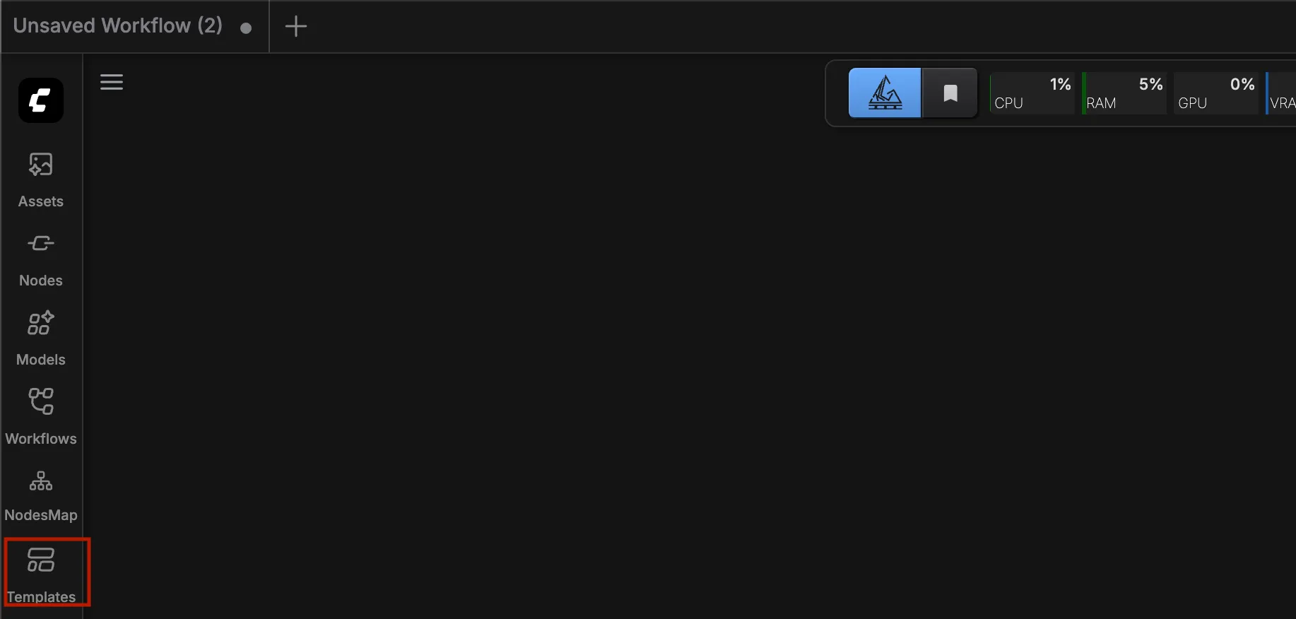 "Select Template" button inside the ComfyUI interface