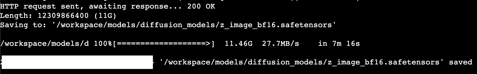 Terminal showing wget progress for downloading models